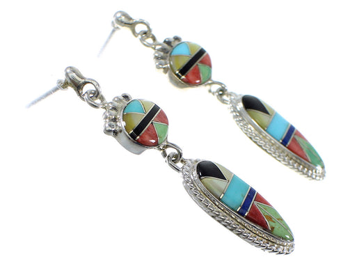 Multicolor Inlay Genuine Sterling Silver Post Dangle Earrings YX52101
