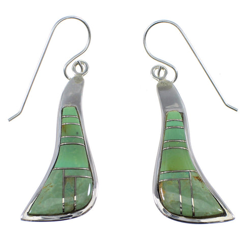 Turquoise Inlay Silver Southwestern Hook Earrings YX51972