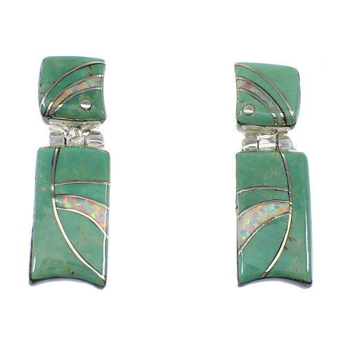 Southwest Turquoise And Opal Inlay Silver Earrings EX54026