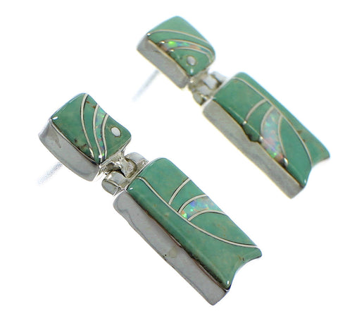 Southwest Turquoise And Opal Inlay Silver Earrings EX54026
