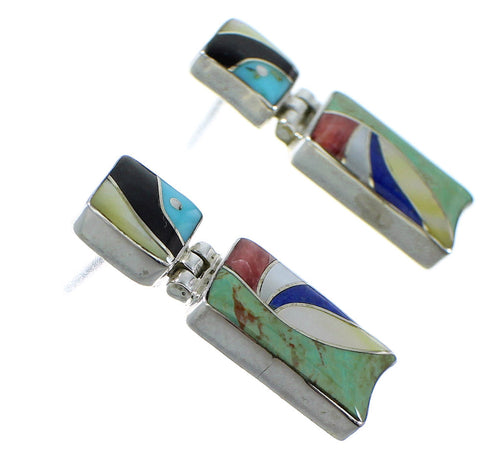 Genuine Sterling Silver Multicolor Inlay Earrings EX54034
