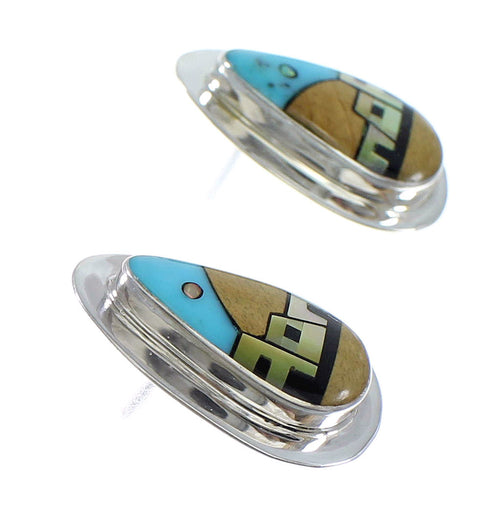 Multicolor Native American Village Design Sterling Silver Tear Drop Earrings YX52346