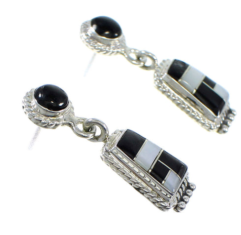 Jet And Mother Of Pearl Sterling Silver Post Dangle Earrings YX53511