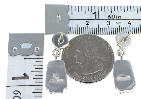 Jet And Mother Of Pearl Sterling Silver Post Dangle Earrings YX53511