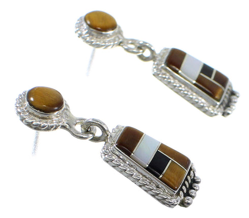 Sterling Silver Multicolor Inlay Post Dangle Earrings YX53524