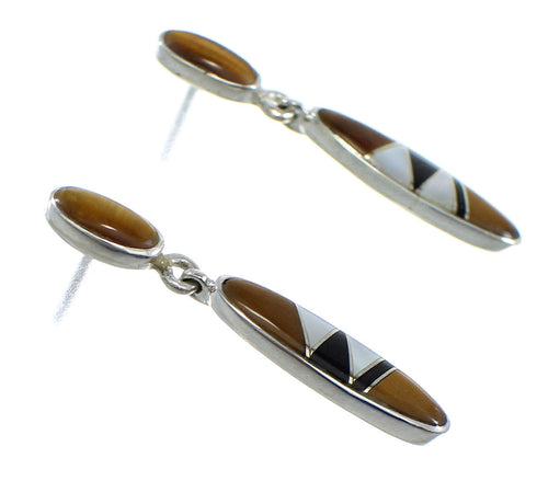 Sterling Silver Multicolor Inlay Post Dangle Earrings YX53585
