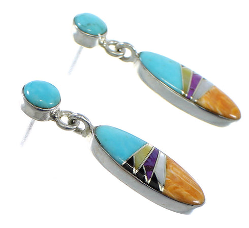 Sterling Silver Multicolor Inlay Post Dangle Earrings YX53281