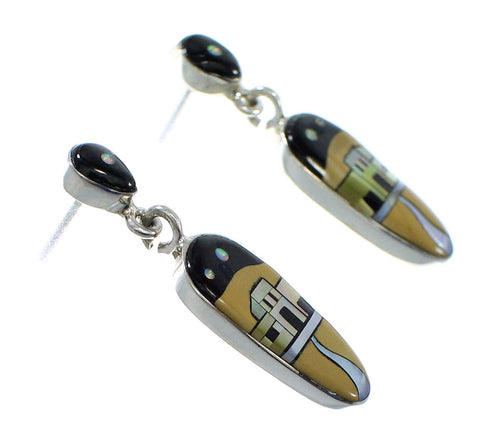 Sterling Silver Multicolor Native American Pueble Design Post Dangle Earrings YX53284