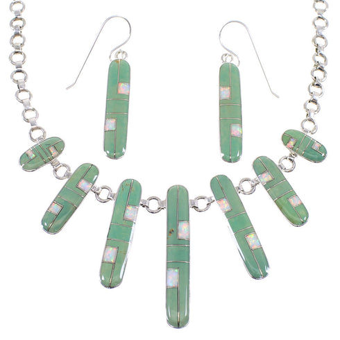 Sterling Silver Turquoise And Opal Southwest Necklace And Earring Set CX52671