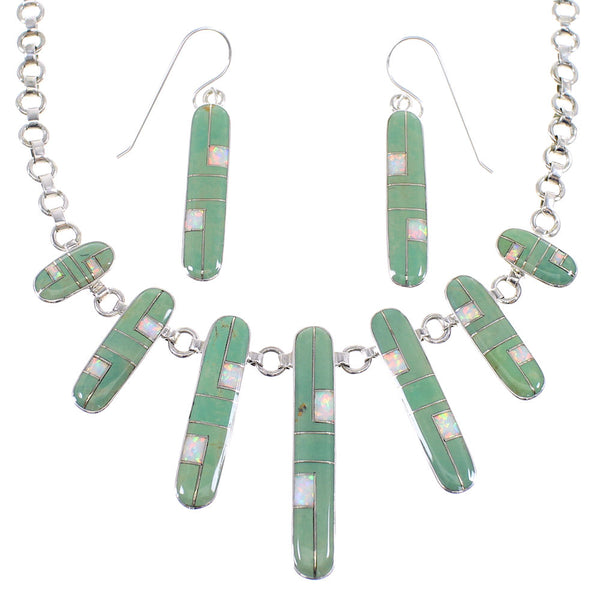 Sterling Silver Turquoise And Opal Southwest Necklace And Earring Set CX52671