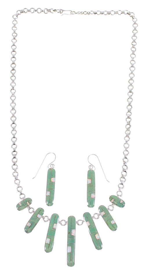 Sterling Silver Turquoise And Opal Southwest Necklace And Earring Set CX52671