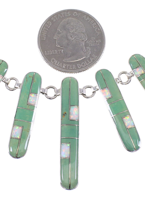 Sterling Silver Turquoise And Opal Southwest Necklace And Earring Set CX52671