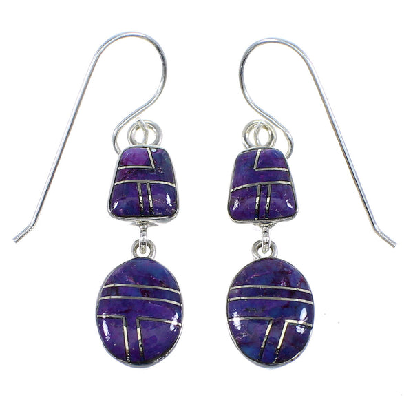 Southwestern Magenta Turquoise Sterling Silver Hook Dangle Earrings YX52612