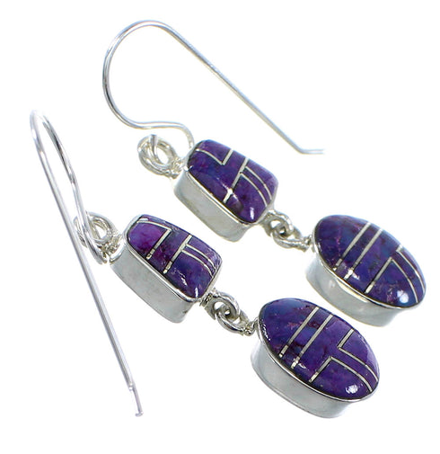 Southwestern Magenta Turquoise Sterling Silver Hook Dangle Earrings YX52612