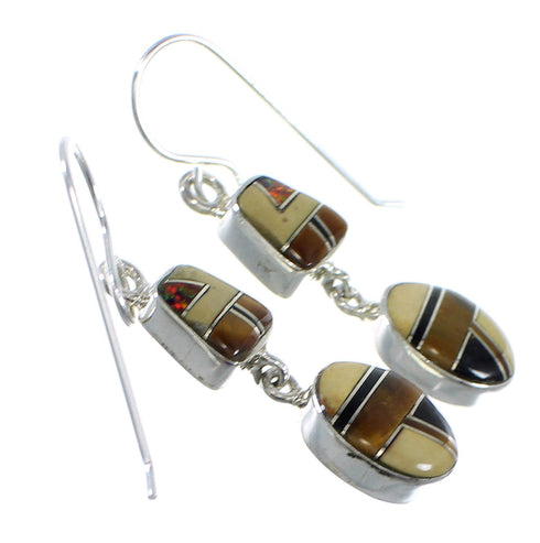 Multicolor Inlay Sterling Silver Hook Dangle Southwestern Earrings YX52614