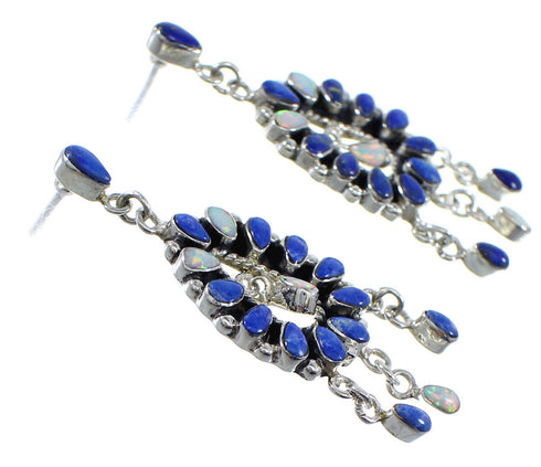 Lapis Opal Sterling Silver Southwestern Post Dangle Earrings YX53302