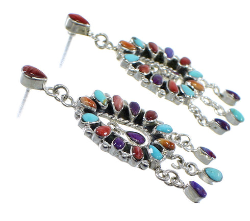 Southwestern Mulitcolor Sterling Silver Post Dangle Earrings YX53309