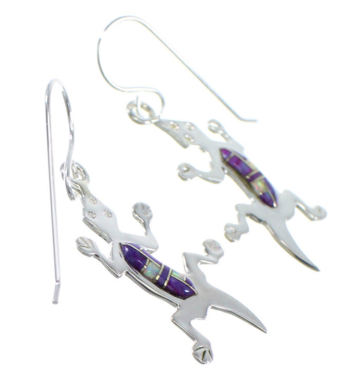 Magenta Turquoise And Opal Silver Hook Dangle Lizard Earrings YX52738