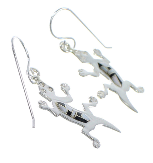 Jet And Mother Of Pearl Sterling Silver Lizard Hook Dangle Earings YX52751