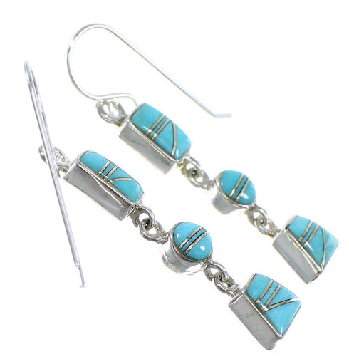 Turquoise Sterling Silver Southwestern Hook Dangle Earrings YX52790