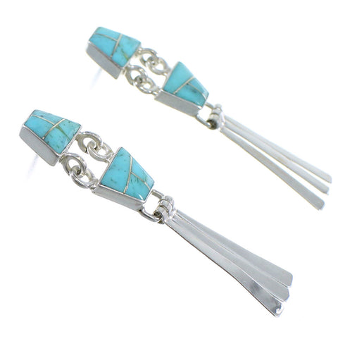 Southwestern Turquoise Sterling Silver Post Dangle Earrings YX52805