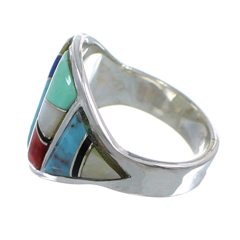 Southwest Multicolor Inlay Sterling Silver Ring Size 5-1/2 AX53135