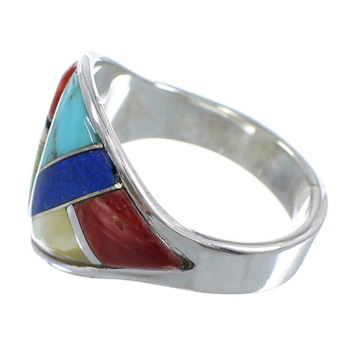 Southwestern Multicolor Inlay Sterling Silver Ring Size 8-3/4 AX53138