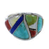 Southwest Sterling Silver Multicolor Inlay Ring Size 8 AX53148