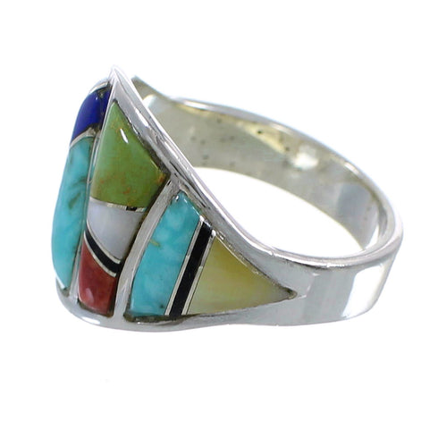Southwest Sterling Silver Multicolor Inlay Ring Size 8 AX53148