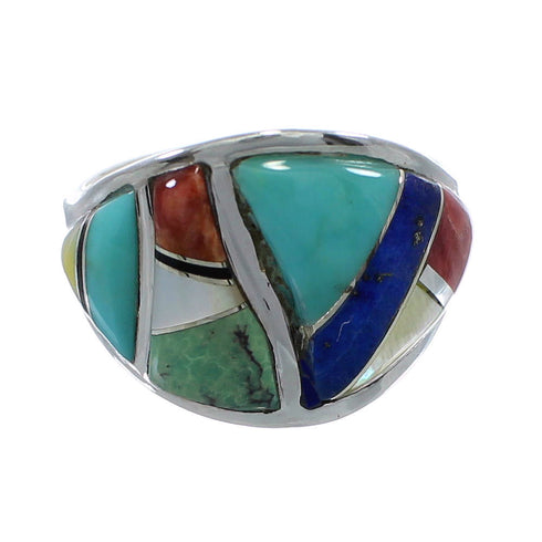 Southwestern Silver Multicolor Ring Size 8-1/4 AX53157