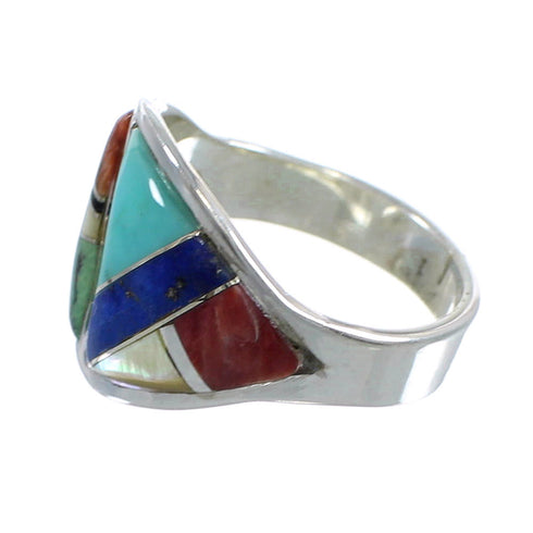 Southwestern Silver Multicolor Ring Size 8-1/4 AX53157