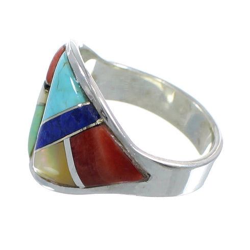 Sterling Silver Multicolor Inlay Ring Size 6-3/4 AX53167