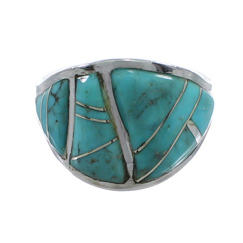 Turquoise Inlay Southwestern Sterling Silver Ring Size 8-1/4 AX53277
