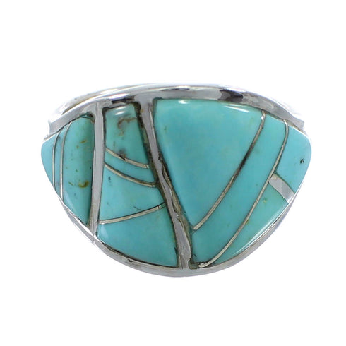 Sterling Silver Jewelry Turquoise Inlay Ring Size 7-1/4 AX53324