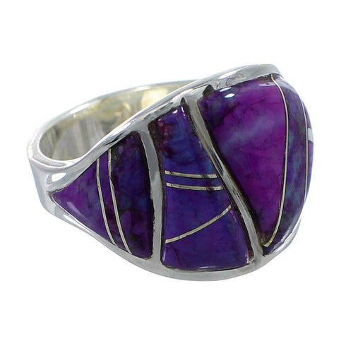 Southwest Magenta Turquoise Inlay Silver Ring Size 7-1/4 AX53366