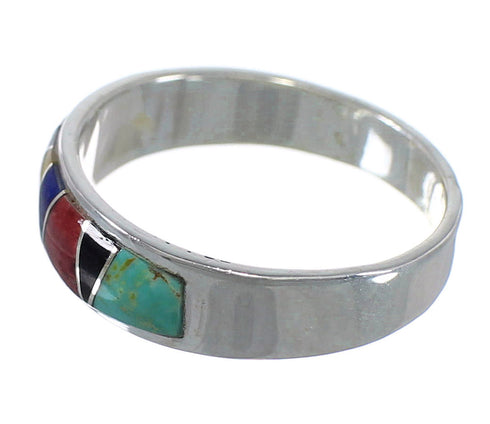 Southwest Multicolor Inlay Sterling Silver Ring Size 4-3/4 AX53620