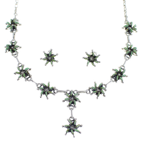 Turquoise Needlepoint Silver Southwest Necklace And Earring Set CX53668
