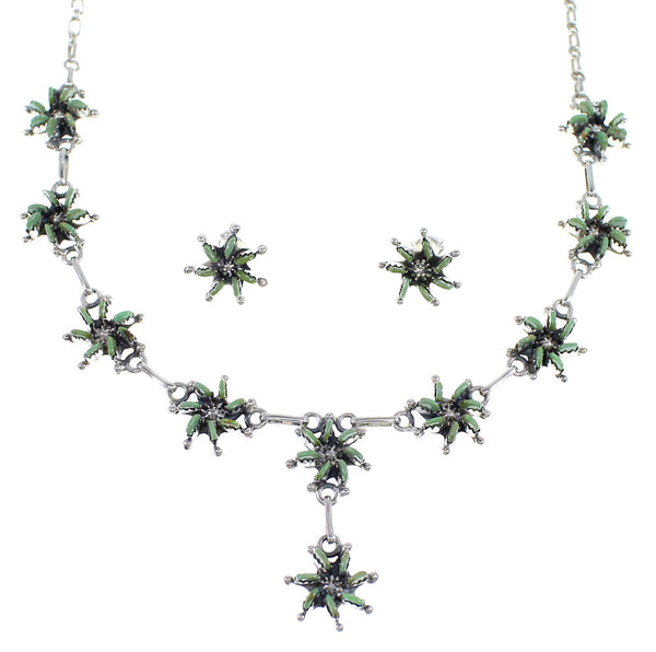Turquoise Needlepoint Silver Southwest Necklace And Earring Set CX53668