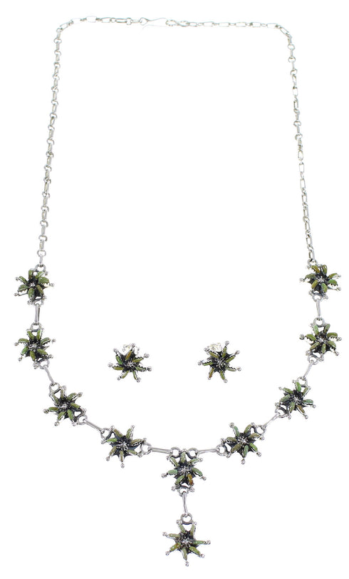 Southwestern Turquoise Needlepoint Silver Necklace And Earring Set EX54207