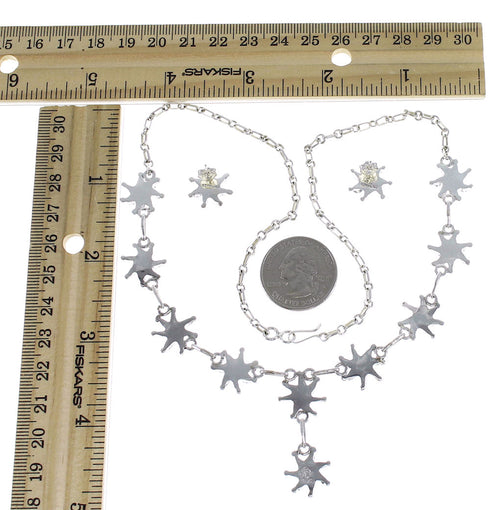 Southwestern Turquoise Needlepoint Silver Necklace And Earring Set EX54207