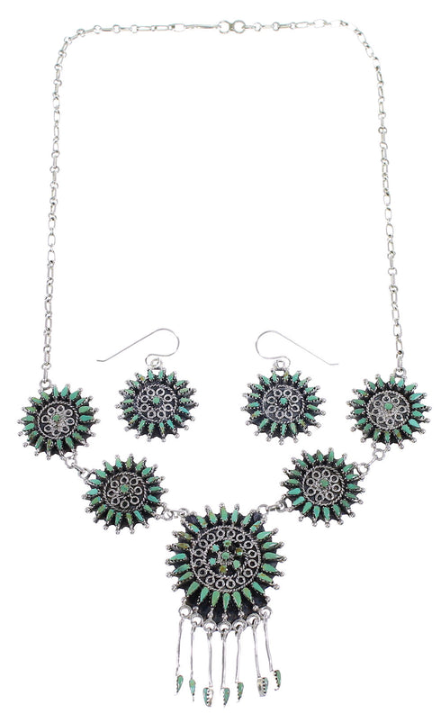 Sterling Silver Southwest Turquoise Needlepoint Necklace And Earring Set CX53831
