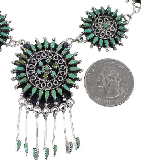 Sterling Silver Southwest Turquoise Needlepoint Necklace And Earring Set CX53831