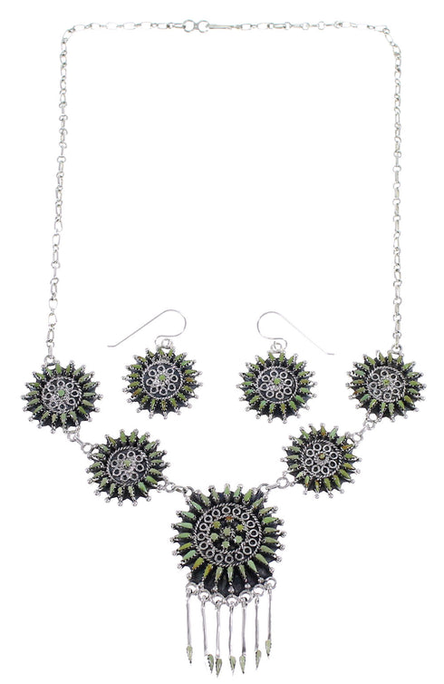 Turquoise Needlepoint Southwest Sterling Silver Necklace And Earring Set CX53840