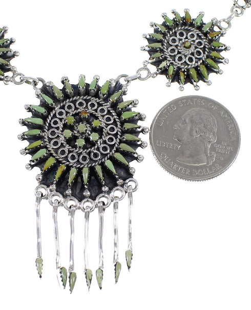 Turquoise Needlepoint Southwest Sterling Silver Necklace And Earring Set CX53840