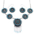 Turquoise Needlepoint Southwestern Silver Necklace And Earring Set EX54063