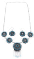 Turquoise Needlepoint Southwestern Silver Necklace And Earring Set EX54063