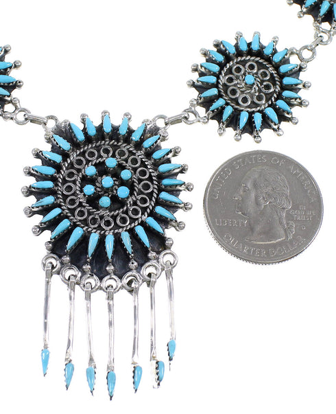 Turquoise Needlepoint Southwestern Silver Necklace And Earring Set EX54063