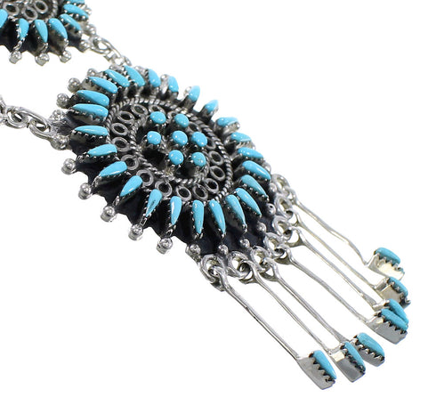 Turquoise Needlepoint Silver Southwestern Necklace And Earring Set EX54064