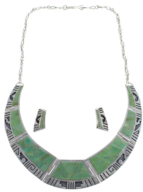 Southwest Turquoise Sterling Silver Water Wave Necklace And Earrings Set CX53551