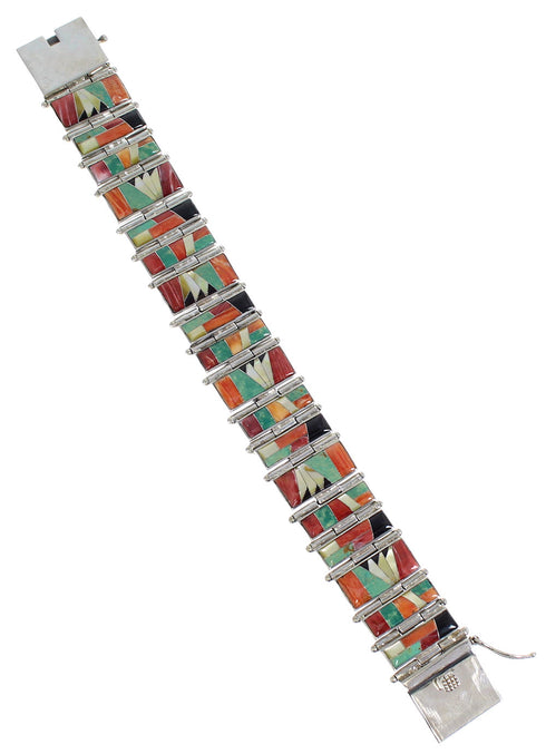 Multicolor Inlay Whiterock Sunset Silver Link Bracelet AX54097